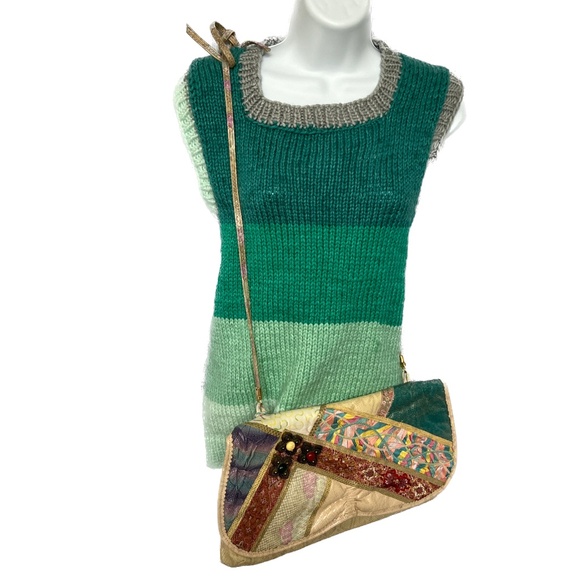 Vintage Carlo Fiori Italy Snakeskin Patchwork Leather Crossbody Bag Chunky Beads - Picture 7 of 10